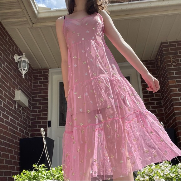 SOLD Sparkly pink mesh star maxi dress - Picture 5 of 9